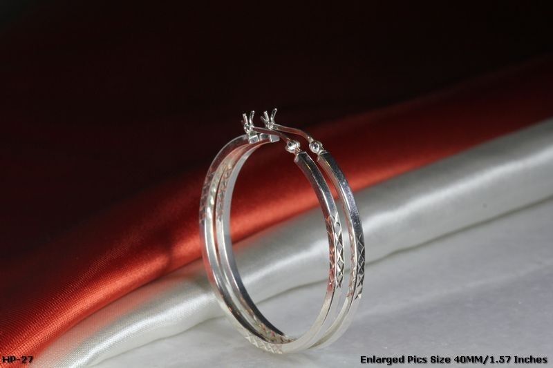 40M CROSS CUT STERLING SILVER 925 BEAUTIFUL BRAND NEW LIGHT WEIGHT HOOP EARRINGS