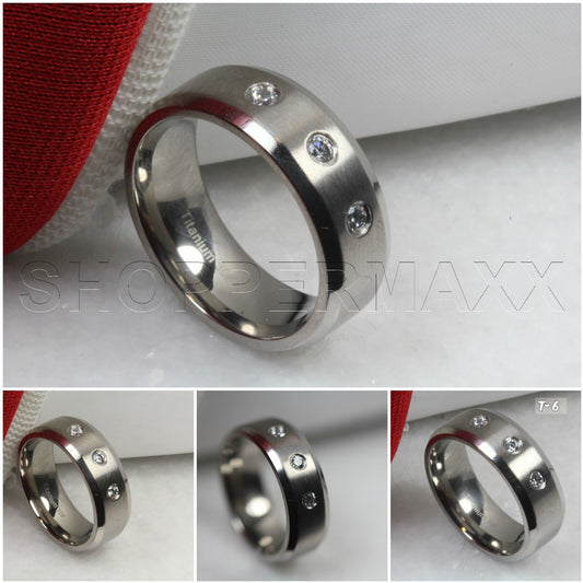 3 Stone Classy Heavy Mens Titanium Polished Finish Wedding Band Fashion Ring