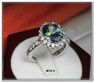 6.40 CARAT OVAL CUT HALO CZ MYSTIC TOPAZ WITH CZ ACCENTS FASHION RING~MTR9-MAX-H
