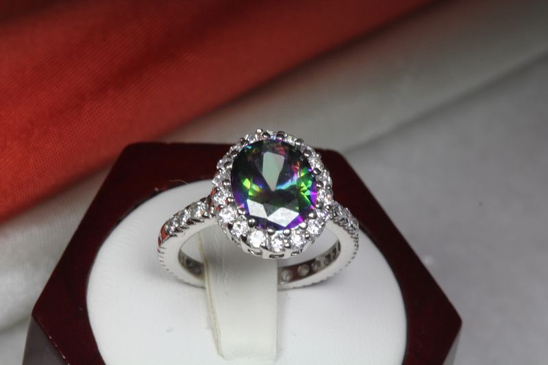 6.40 CARAT OVAL CUT HALO CZ MYSTIC TOPAZ WITH CZ ACCENTS FASHION RING~MTR9-MAX-H