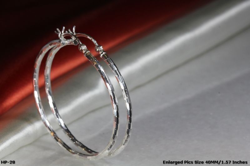 UNIQUE PATCH WORK DESIGN STERLING SILVER 925 40MM BRAND NEW LIGHT HOOP EARRINGS