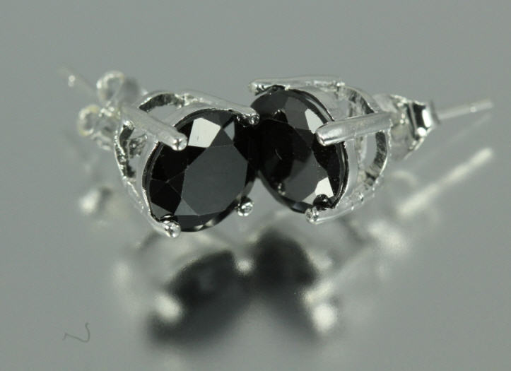 Black Round Cut CZ Silver Basket Set Men Stud Earrings