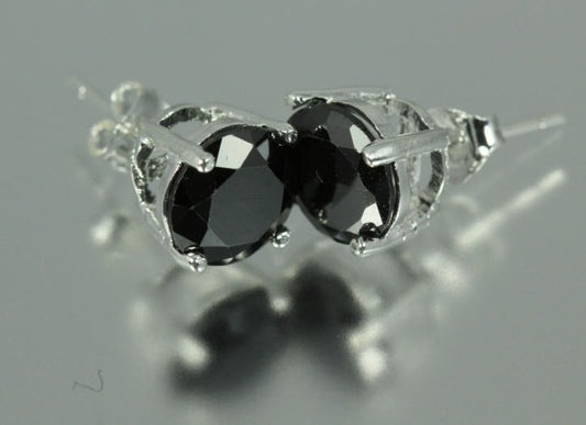 Black Round Cut CZ Silver Basket Set Men Stud Earrings