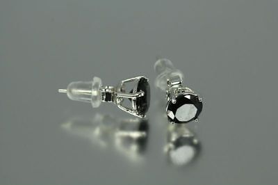 Black Round Cut CZ Silver Basket Set Men Stud Earrings