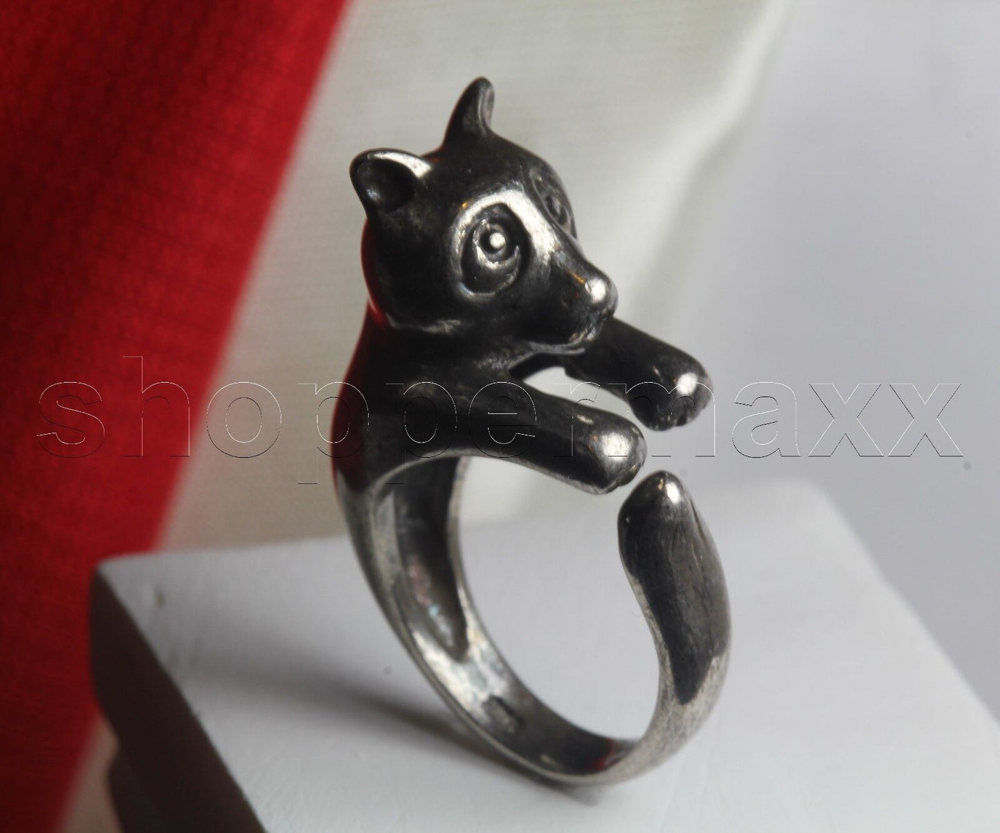 Cute Panda Oxidized Wrap Adjustable Alice in Wonderland Ring-Solid 925 Silver