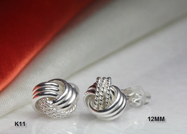 12MM DUAL FINISH STERLING SILVER 925 BRAND NEW HIGH QUALITY KNOT STUD EARRINGS