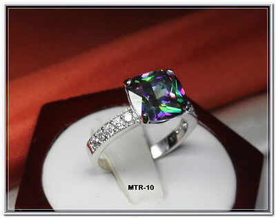 9.56 CARAT PRINCESS CUT CZ MYSTIC TOPAZ WITH CZ ACCENTS FASHION RING~MTR10-MAX-F