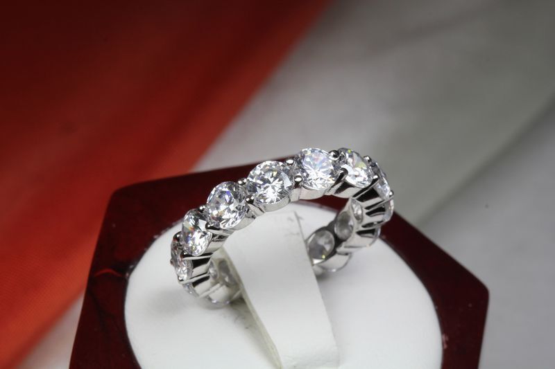 6.4 CTW CZ ROUND CUT ETERNITY ENGAGEMENT RING WEDDING RING~14 STNS~ET15-MXF