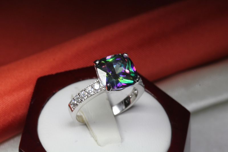 9.56 CARAT PRINCESS CUT CZ MYSTIC TOPAZ WITH CZ ACCENTS FASHION RING~MTR10-MAX-F