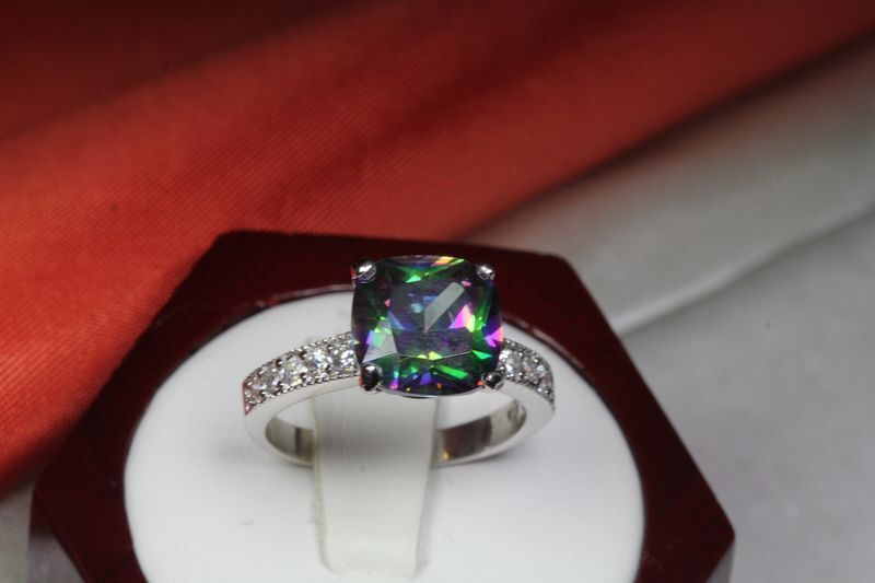 9.56 CARAT PRINCESS CUT CZ MYSTIC TOPAZ WITH CZ ACCENTS FASHION RING~MTR10-MAX-F