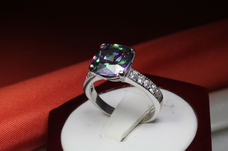 9.56 CARAT PRINCESS CUT CZ MYSTIC TOPAZ WITH CZ ACCENTS FASHION RING~MTR10-MAX-F