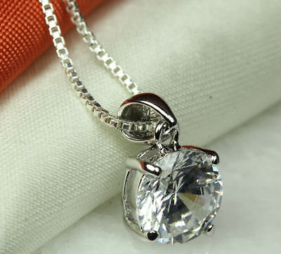 CLEAR CZ STERLING SILVER 925 ROUND PENDANT-APRIL BIRTHSTONE-BSS-CLEAR-PEN~MAXXF❤
