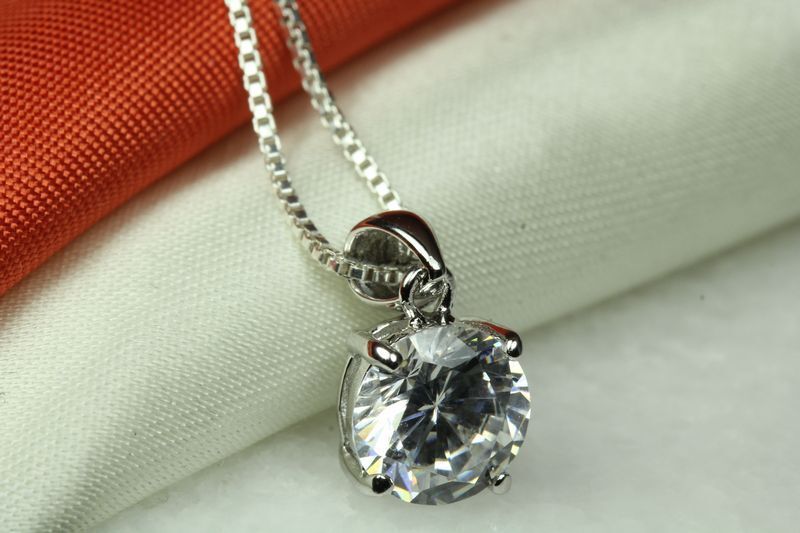 CLEAR CZ STERLING SILVER 925 ROUND PENDANT-APRIL BIRTHSTONE-BSS-CLEAR-PEN~MAXXF❤