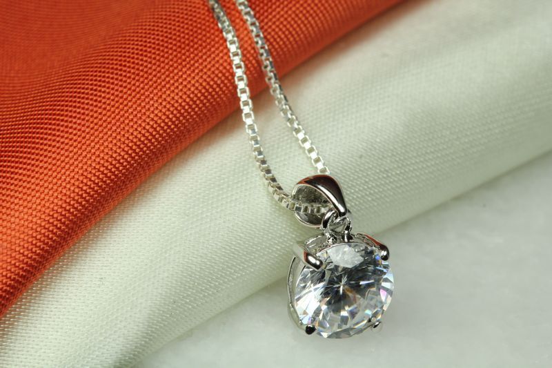 CLEAR CZ STERLING SILVER 925 ROUND PENDANT-APRIL BIRTHSTONE-BSS-CLEAR-PEN~MAXXF❤
