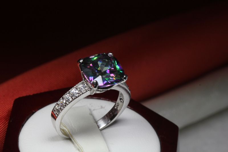 9.56 CARAT PRINCESS CUT CZ MYSTIC TOPAZ WITH CZ ACCENTS FASHION RING~MTR10-MAX-F