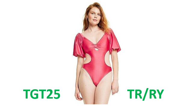 Women's Metallic Puff Sleeve Cut Out Medium Coverage One Piece Swimsuit- Pink, S