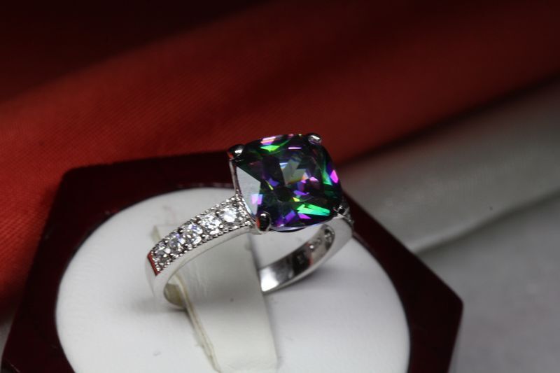 9.56 CARAT PRINCESS CUT CZ MYSTIC TOPAZ WITH CZ ACCENTS FASHION RING~MTR10-MAX-F