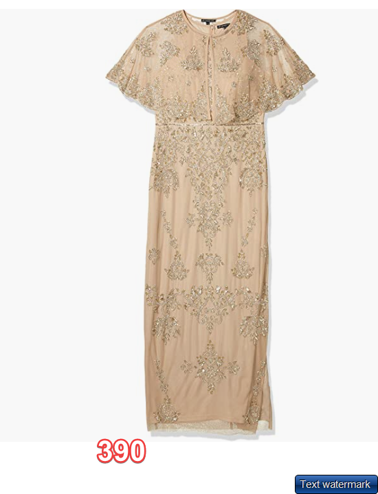 Adrianna Papell Women's Beaded Wide Sleeve Gown  Champagne/Gold 12