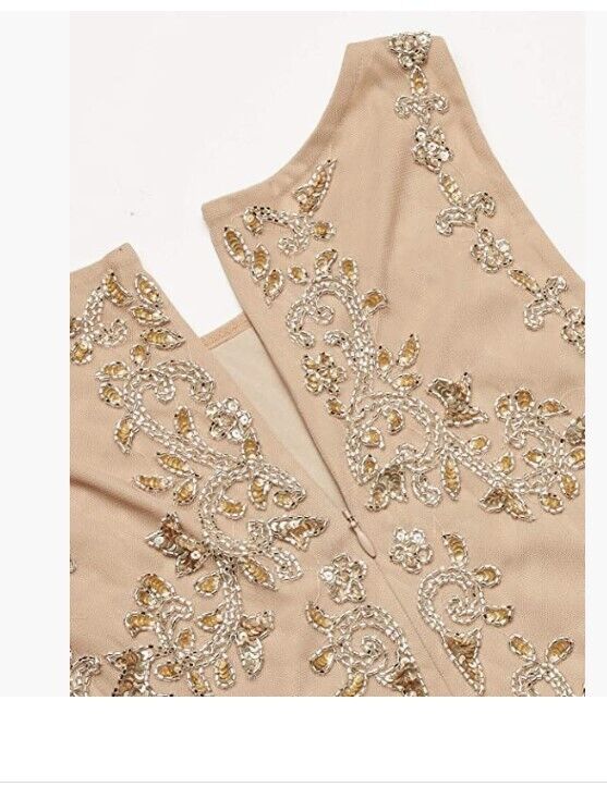 Adrianna Papell Women's Beaded Wide Sleeve Gown  Champagne/Gold 12