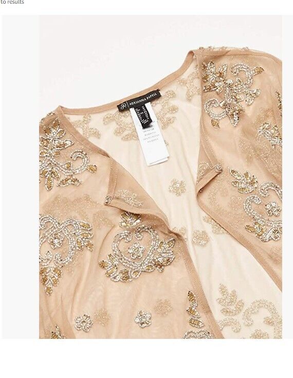Adrianna Papell Women's Beaded Wide Sleeve Gown  Champagne/Gold 12