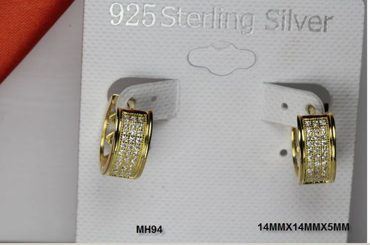STUNNING STERLING SILVER 925 PAVE CZ HUGGIE HUGGY HOOP EARRINGS-10K GOLD PLATED