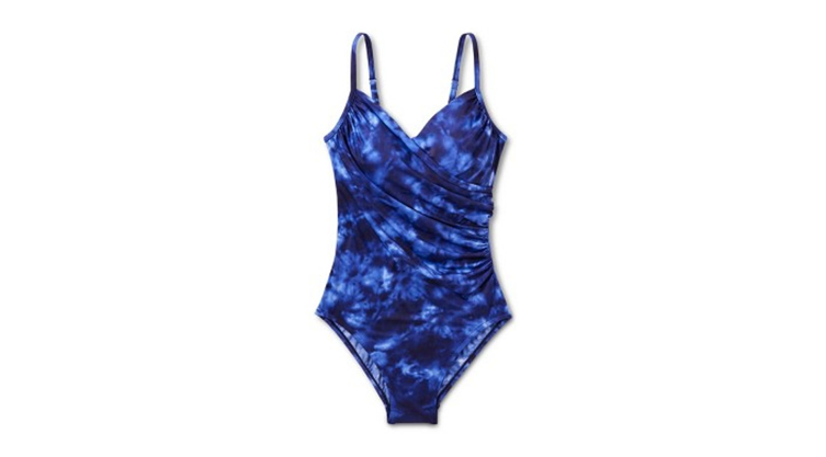 Women's UPF 50 Twist-Front Over the Shoulder 1 Piece Swimsuit-Aqua Green, Blue M