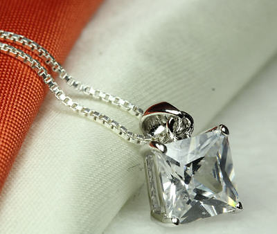 CLEAR CZ STERLING SILVER 925 SQUARE PENDANT-APRIL BIRTHSTONE-BS-CLEAR-PEN~MAXXU❤