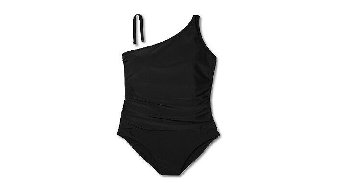 Women's Tummy Control One Shoulder Ruched Full Coverage 1-Piece Swimsuit- XL(16)