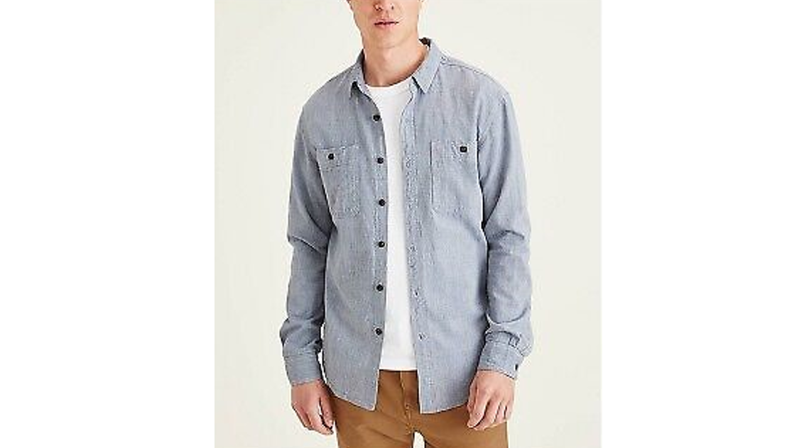 Dockers Men's Regular Fit Button-Down Shirt - Blue Denim, Size Large