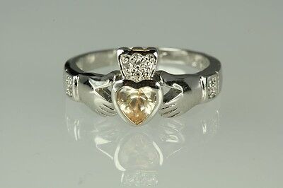 Champagne Heart Sterling Silver Claddagh Celtic Ring