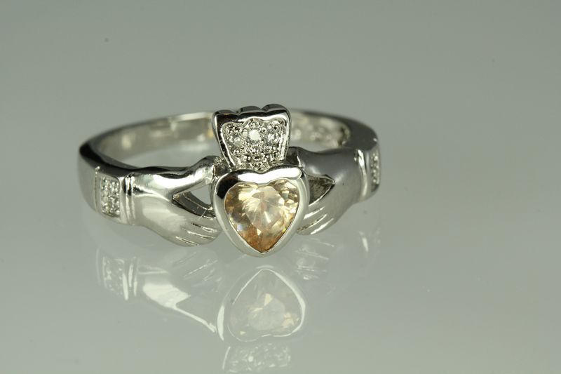 Champagne Heart Sterling Silver Claddagh Celtic Ring