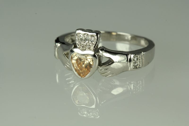 Champagne Heart Sterling Silver Claddagh Celtic Ring