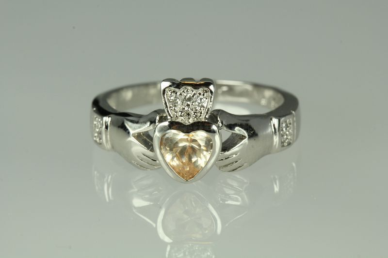 Champagne Heart Sterling Silver Claddagh Celtic Ring
