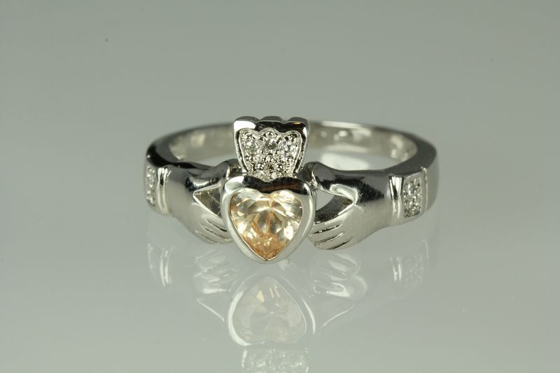 Champagne Heart Sterling Silver Claddagh Celtic Ring