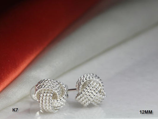BRAIDED TEXTURE STERLING SILVER BRAND NEW HIGH QUALITY KNOT STUD EARRINGS-12MM