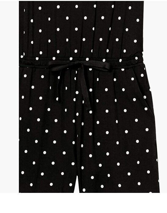 Amazon Essentials Women's Short-Sleeve Scoop Neck Romper Black, Dots Large
