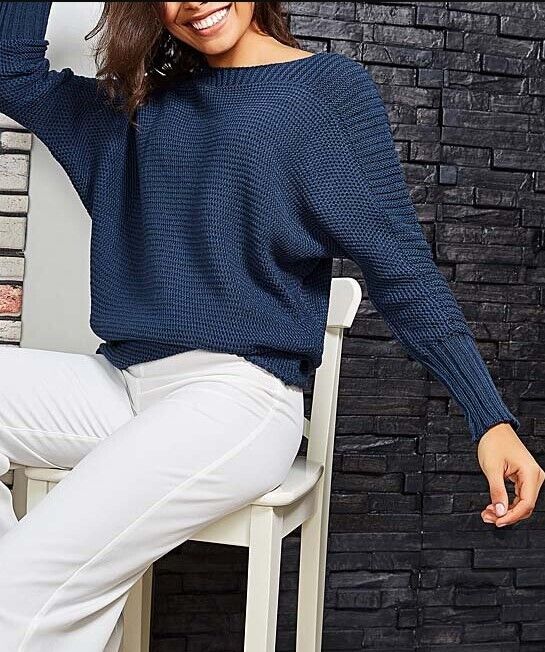 CCK Style  Women Indigo Rib-Knit Wool-Blend Sweater Size 8