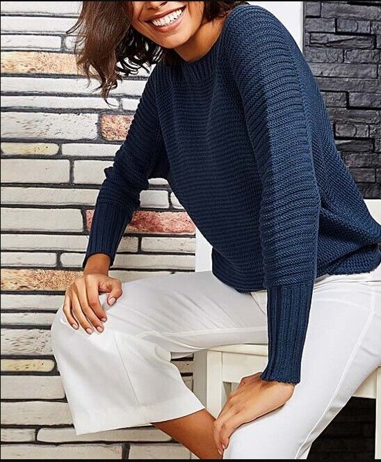 CCK Style  Women Indigo Rib-Knit Wool-Blend Sweater Size 8