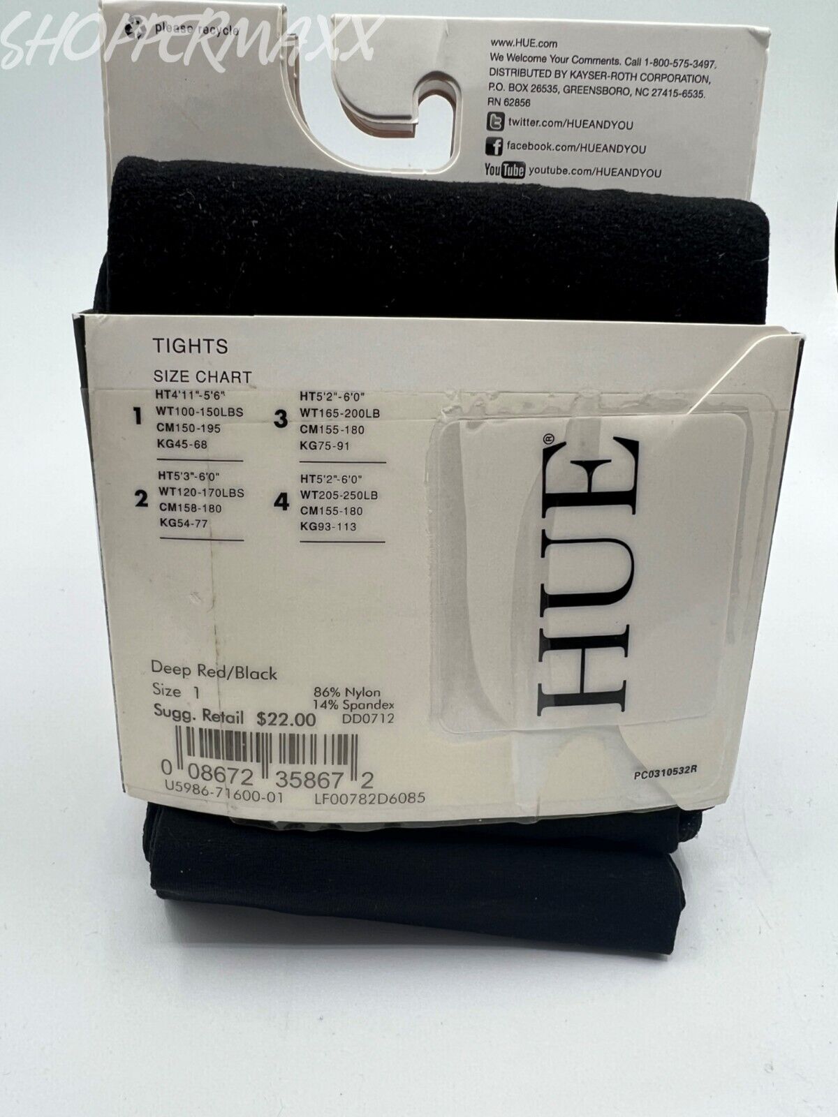 Women's Hue Opaque Tights 2 Pair Black/Deep Red Size 1