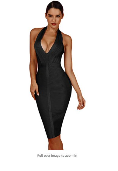 whoinshop Women 's Halter Deep V Neck Cocktail Party Dress Black XL