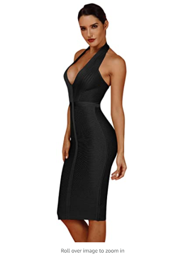 whoinshop Women 's Halter Deep V Neck Cocktail Party Dress Black XL
