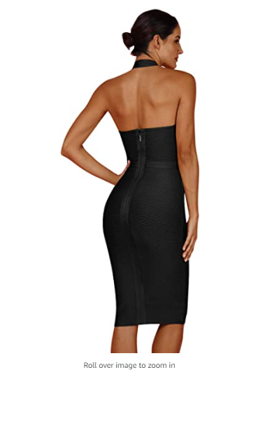 whoinshop Women 's Halter Deep V Neck Cocktail Party Dress Black XL