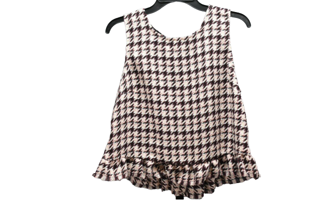 BCBGeneration Houndstooth Print Ruffle Hem Tank Top, Women's Size L, Multi-Color