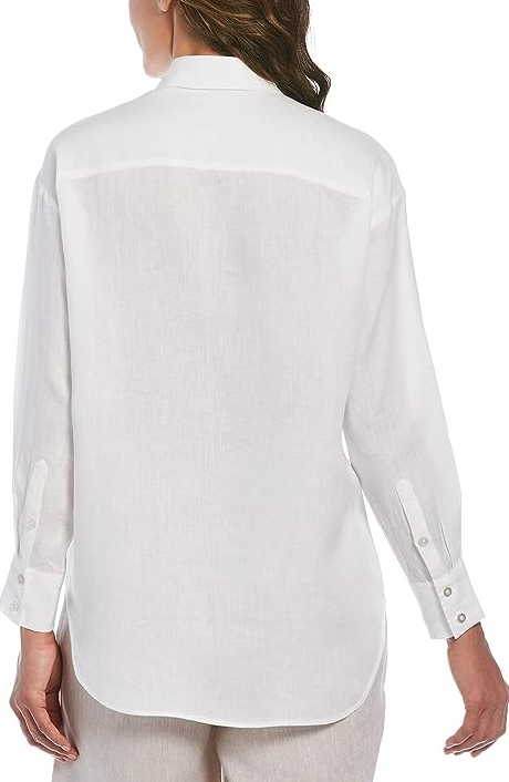 Cubavera Women's Long Sleeve Button-Down 100% Linen Blouse Collared Shirt L