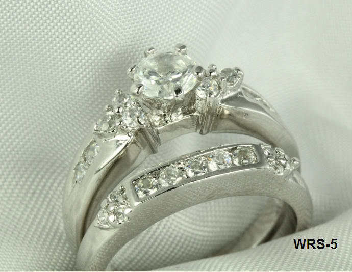 925 STERLING SILVER ANTIQUE STYLE CZ ENGAGEMENT RING WEDDING RING SET