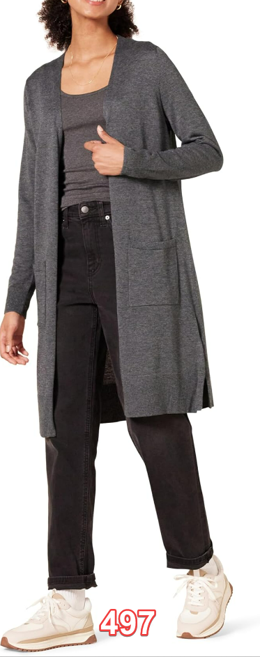Amazon Essentials Women's Lightweight Longer Length Cardigan Sweater Charcoal XS