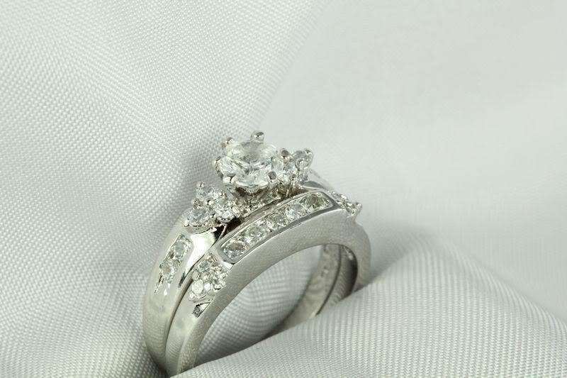 925 STERLING SILVER ANTIQUE STYLE CZ ENGAGEMENT RING WEDDING RING SET