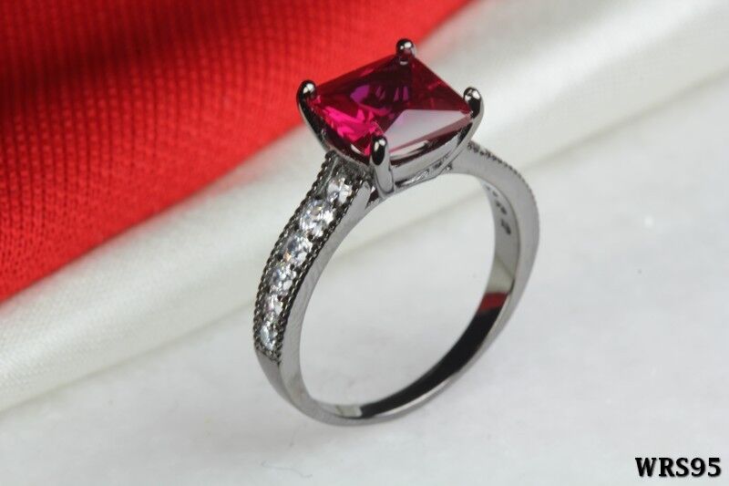 3Ct Hot Pink CZ Black Rhodium 925 Silver Engagement Wedding Ring Set