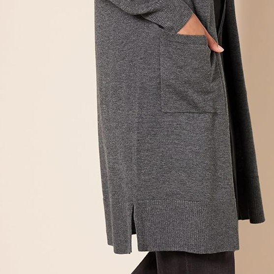 Amazon Essentials Women's Lightweight Longer Length Cardigan Sweater Charcoal XS