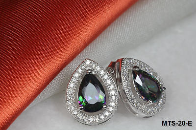 TEAR DROP/PEAR 2.53 CT/ECH CZ MYSTIC RAINBOW FIRE TOPAZ STUD EARRINGS-MTS20EMF